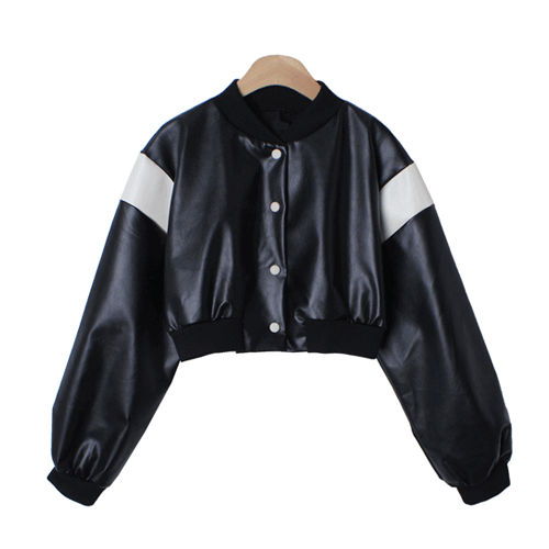 데일리 바시티 배색 레더 크롭 야구 점퍼(3color)