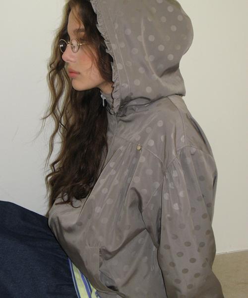 DOT PENDANT FRILL HOODIE WIND JUMPER GREY