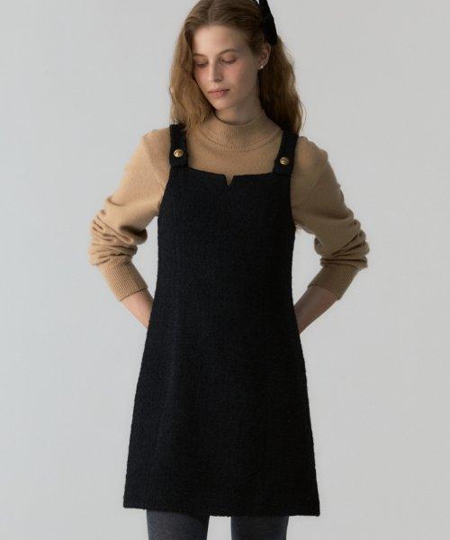버튼 슬리브리스 드레스 [블랙]
