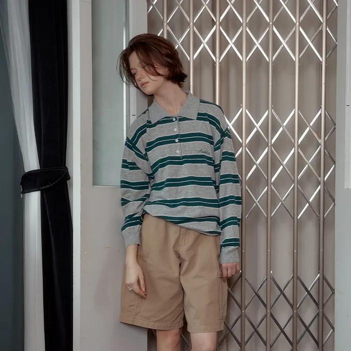 ANC STRIPE COLLAR KNIT_GREY&GREEN