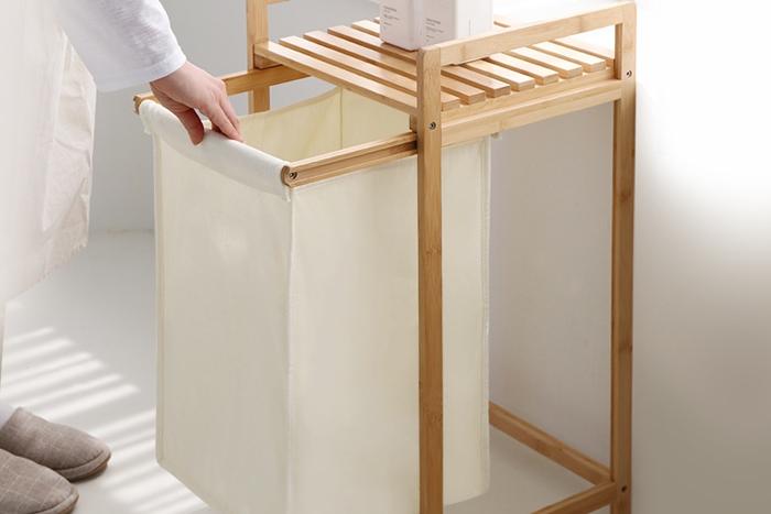 내츄럴 뱀부 대나무 슬라이딩 빨래바구니