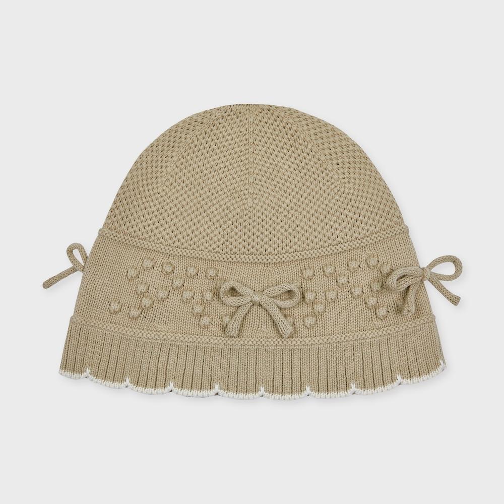 ribbon embossing cotton bucket hat beige