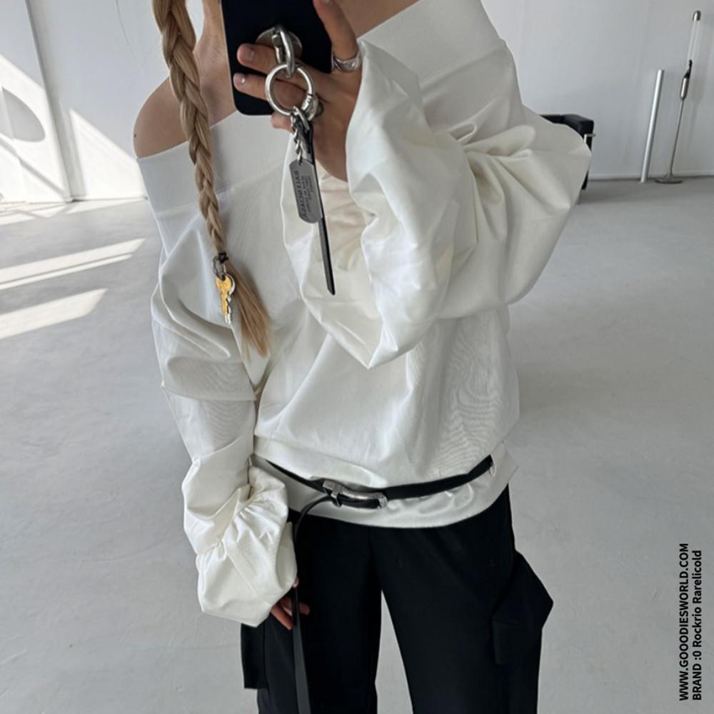 Rockrio Rarelicold 티셔츠 플로럴 슬리브 투피스 오프숄더 텐셀 긴소매 셔츠