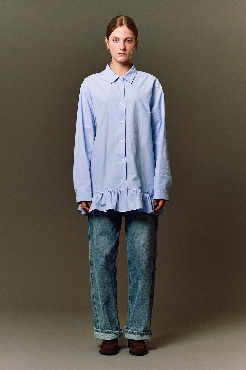 frilled mini shirt dress (blue)