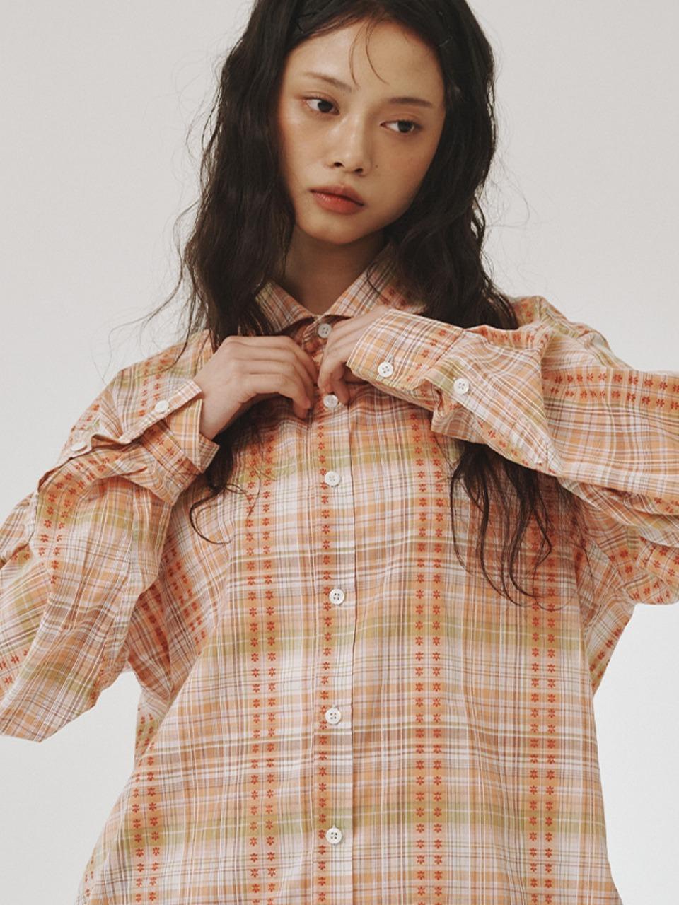 [PLZPROJECT]FLORAL CHECK SHIRT, PEACH