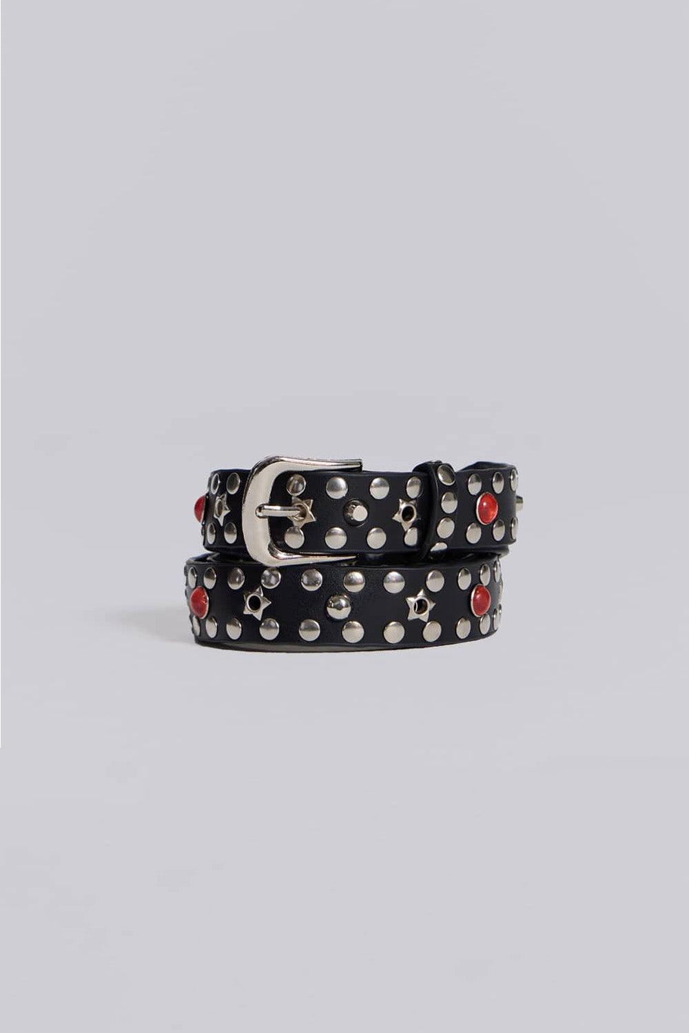Black Starstud Belt - ONE SIZE / White