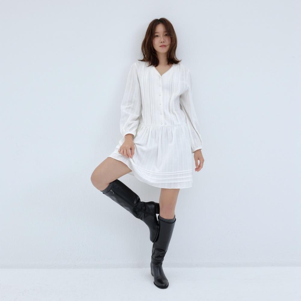 pintuck lace dress - white