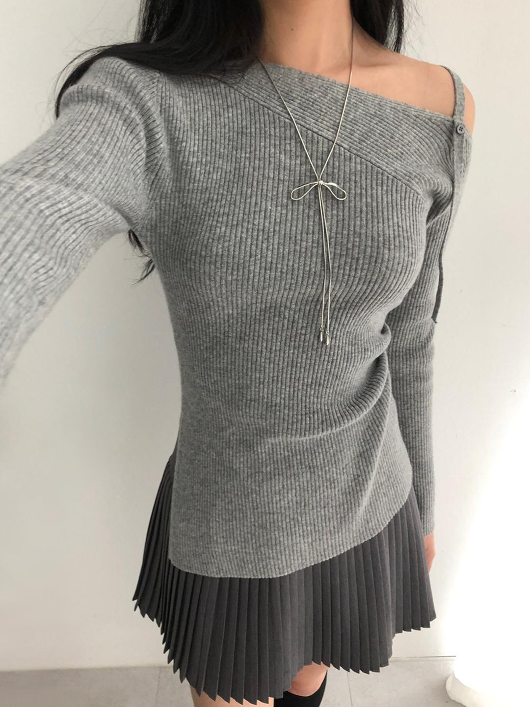 One shoulder unbal knit (Ivory, gray, black)