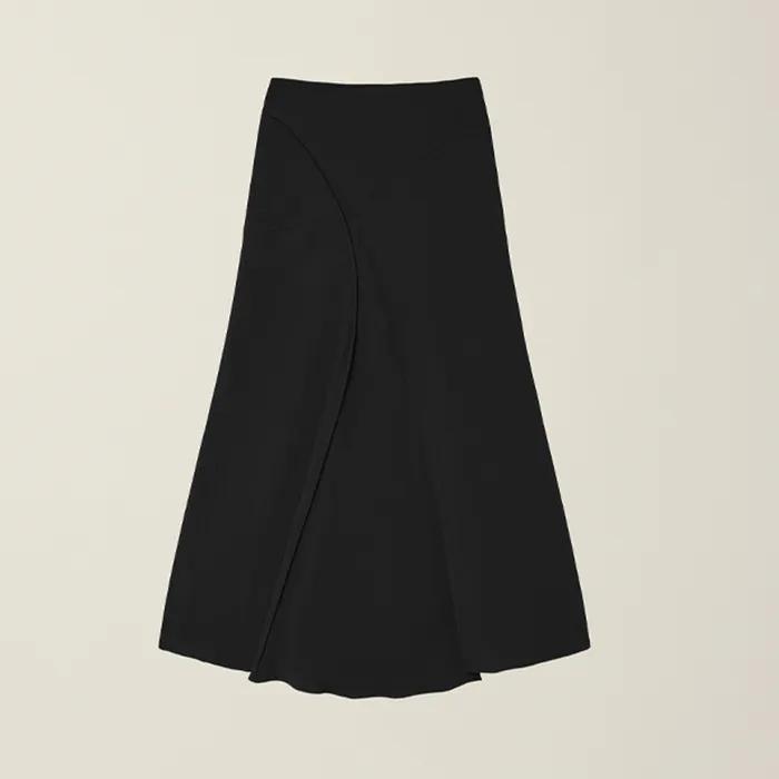 OBLIQUE CUT LONG SKIRT BLACK