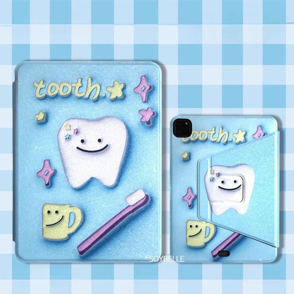 소이벨 치카치카 아이패드 케이스 아크릴 삼단 접이식 커플 케이스 펜슬수납 가능