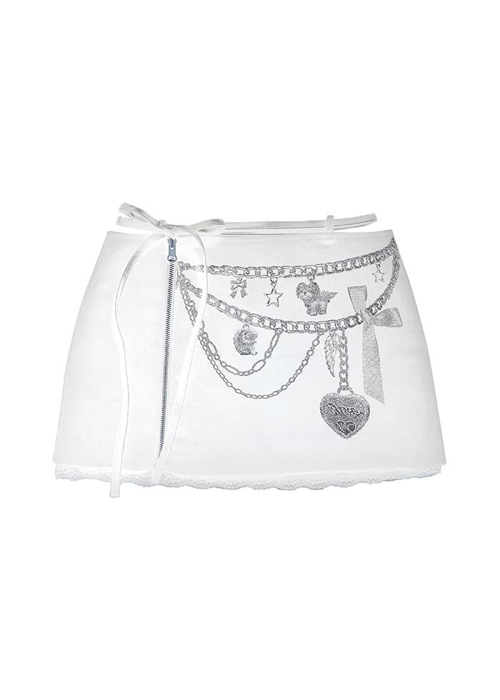 RIBBON STRING BELT REVERSIBLE SKIRT WHITE