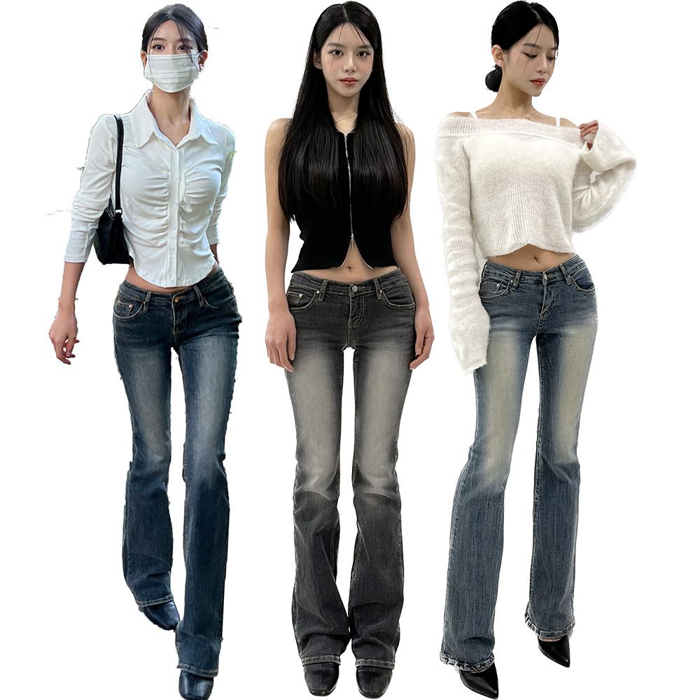 로우라이즈 워싱 부츠컷 데님 팬츠