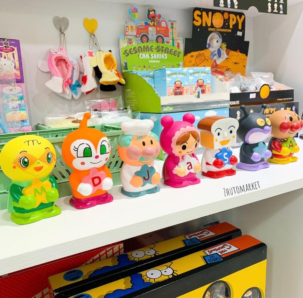 호빵맨 친구들 저금통&피규어, 호빵맨 저금통, 세균맨, 메론빵소녀, 잼아저씨, 주먹밥동자