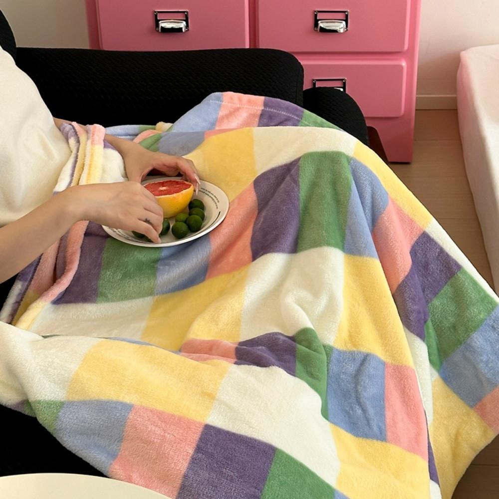 샵베흐 벨벳 우유 체크 컬러 두꺼운 사무실 낮잠 양면 침대 소파 캠핑 담요