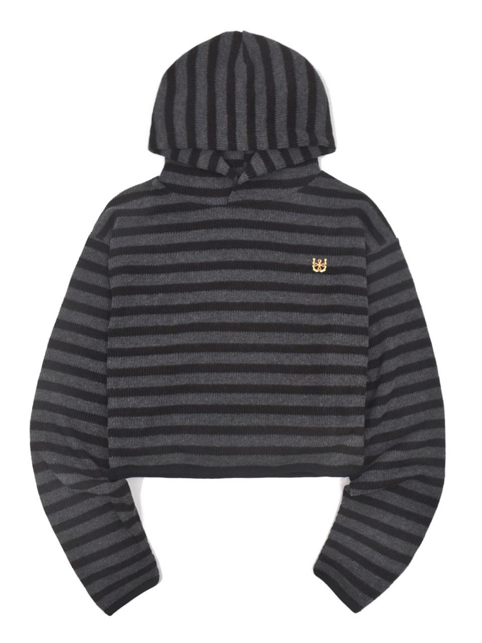 Crest Logo Crop Knit Hoodie - Charcoal