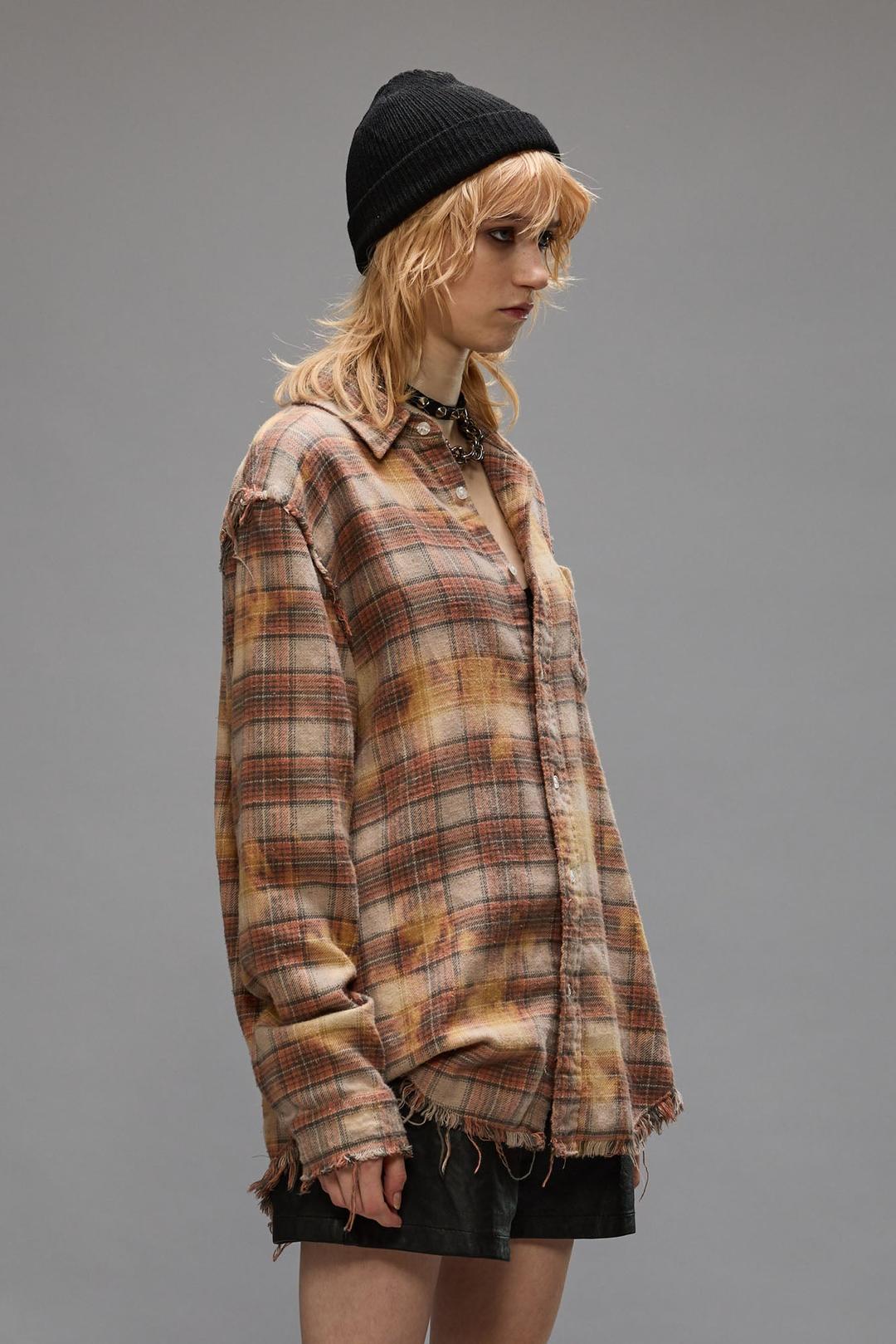 SHREDDED SEAM SHIRT - BLEACHED ORANGE PLAID - BLEACHED ORANGE PLAID / L / R13WR008