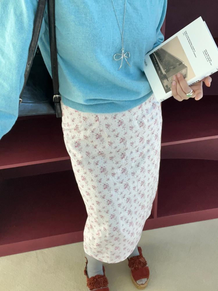 핑크 로즈 잔꽃 플라워 밴딩 스커트