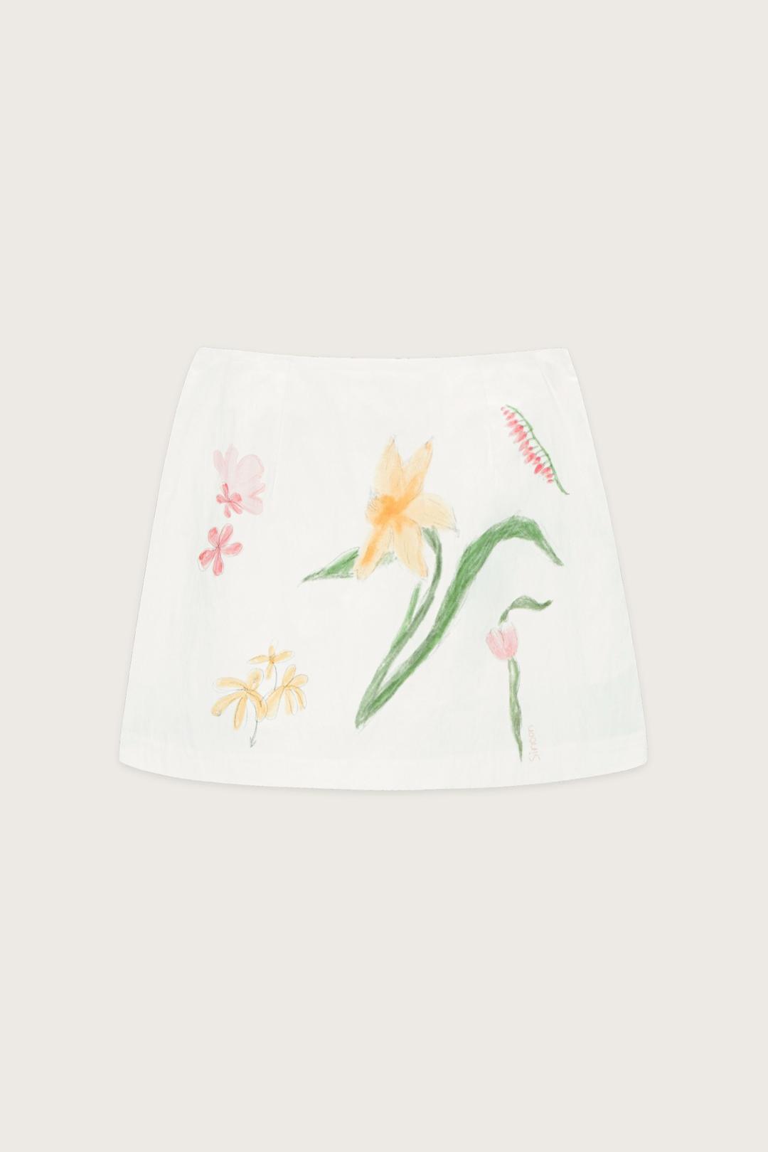 Flower Graphic Mini Skirt (Cream)