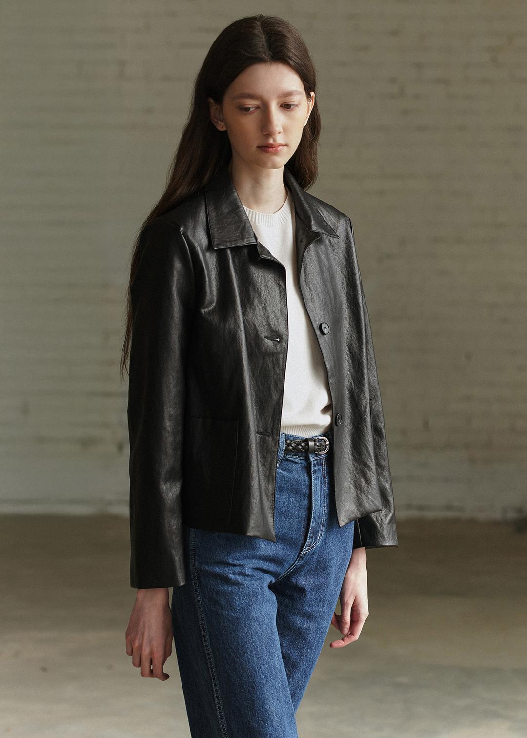 Leather short jacket (black)