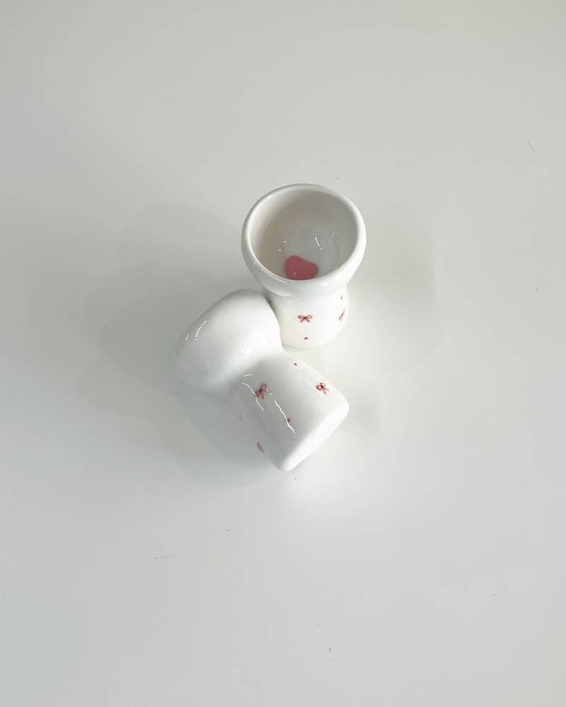 ribbon heart soju cup_ white