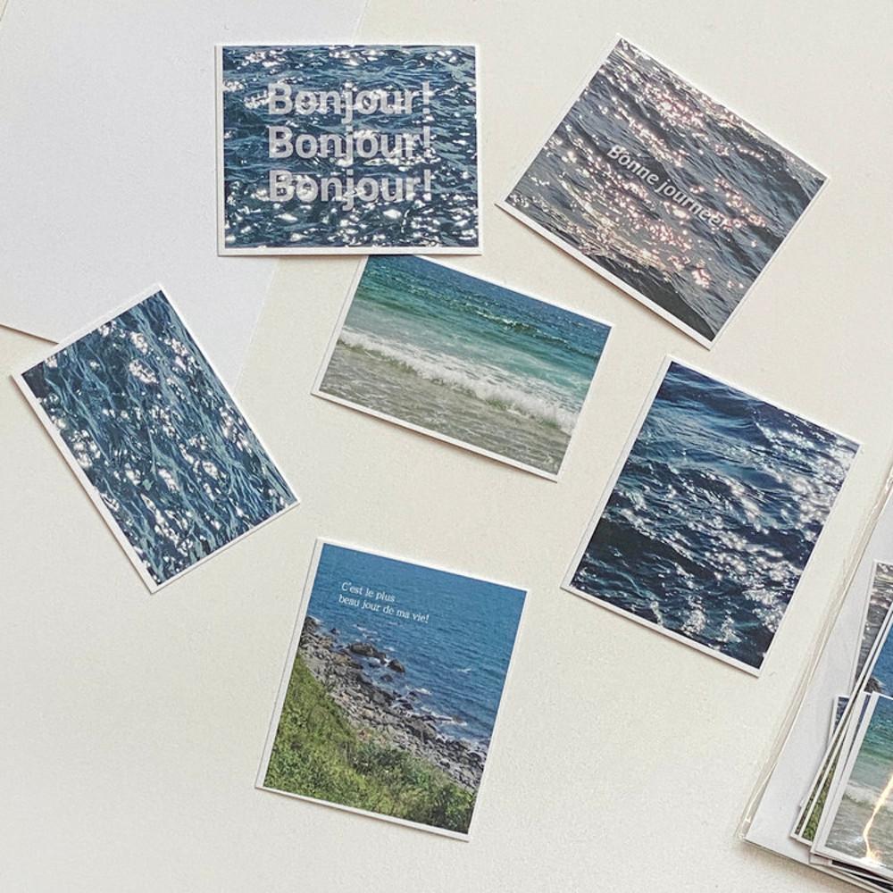 본쥬흐네 윤슬 바다 사각 스티커팩 12장