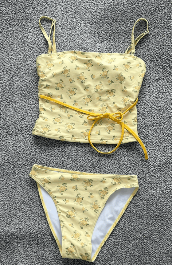 M-XL 버터 리본 플라워 로우 비키니세트 휴양지수영복