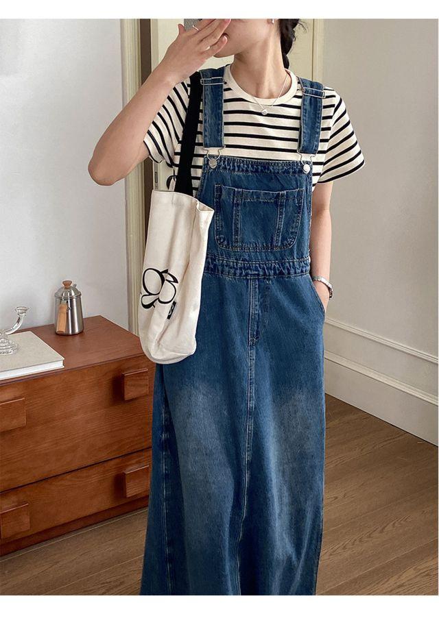 데님 서스펜더 멜빵스커트 롱스커트 멜빵치마