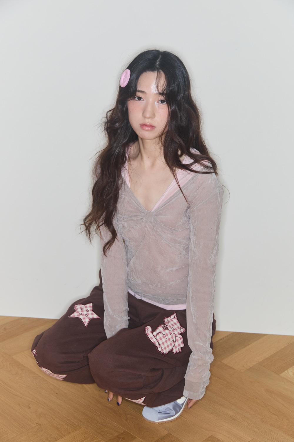 SHERRY RIBBON VELVET TOP (GREY)