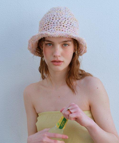 BUTTERFLY KNIT BUCKET HAT_PINK