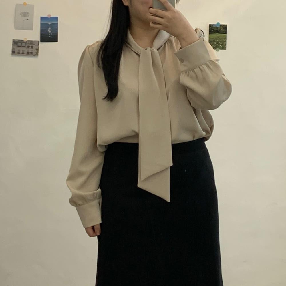 타이 루즈핏 실키 셔링 하객 블라우스 66 77 빅 사이즈 여성