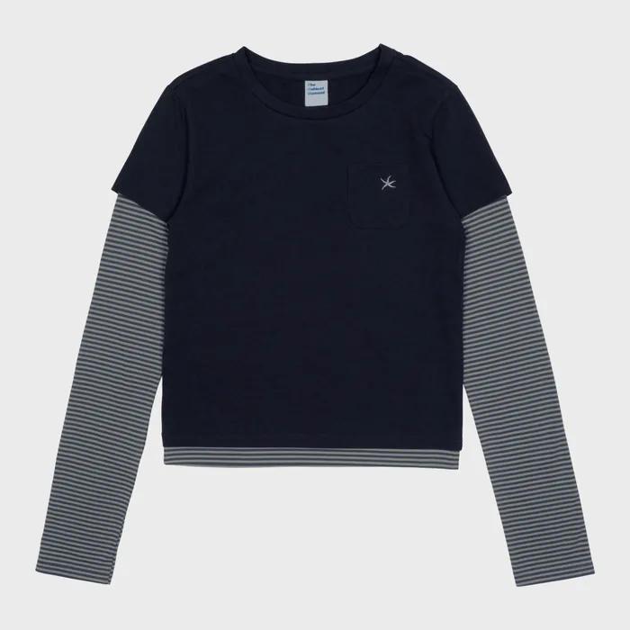 TCM stripe layered long sleeve (navy)