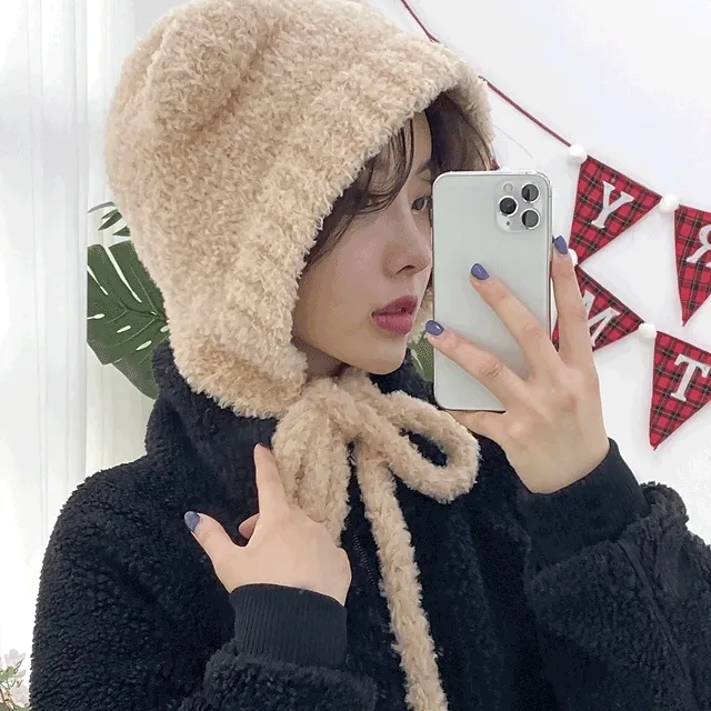 [당일출고] 포근 곰돌이 양털 뽀글이 군밤 귀도리 모자 바라클라바
