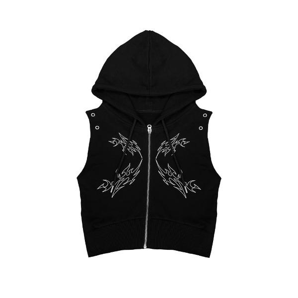 241-Eyelet hood zip-up [BLACK]