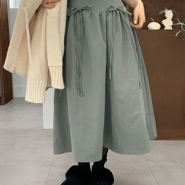 [리본🎀/플레어핏!] 플레어 뒷밴딩 롱 스커트 - 3 color