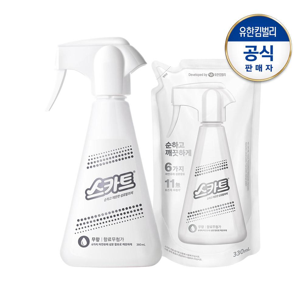 스카트 순하고 깨끗한 섬유탈취제 380ml+리필 330ml_무향