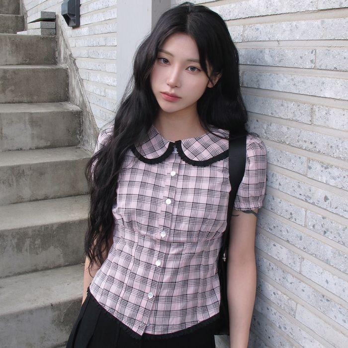 L15 CHECK PUFF SHIRT(PINK)
