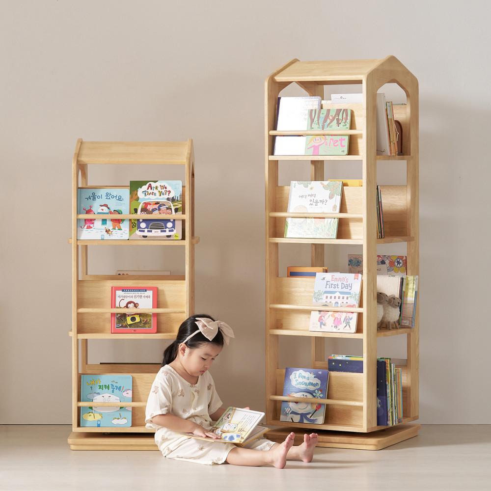 홈앤힐 올리 원목 슬라이딩 낮은 아기책장 전면책장 회전책장