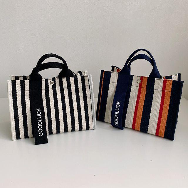 [당일발송] 스트라이프 배색 사각 캔버스백 텀블러백