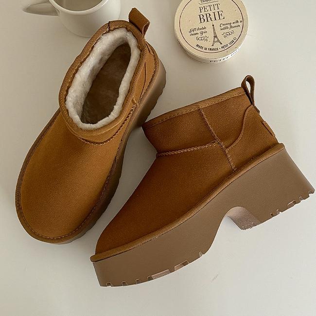 마리공주 시그니 소가죽 키높이 통굽 플랫폼 양털 숏 어그부츠 (6cm)