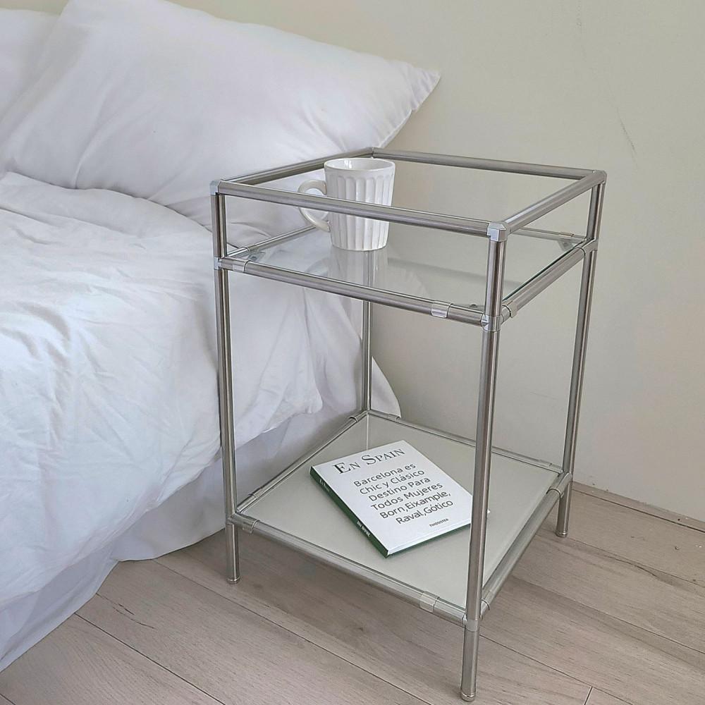 비햅핀 협탁 모듈 2단 침대옆선반 틈새 미드센추리 침실 가구 낮은 미니 철제 사이드테이블