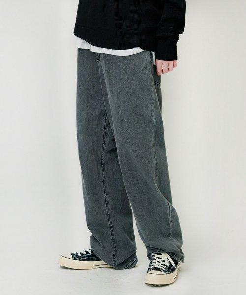 이지 와이드 데님 팬츠 그레이
