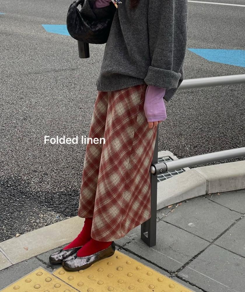 (당일)Basket 바스켓 제니 체크 스커트 A라인 체크 울 롱 스커트(2color)