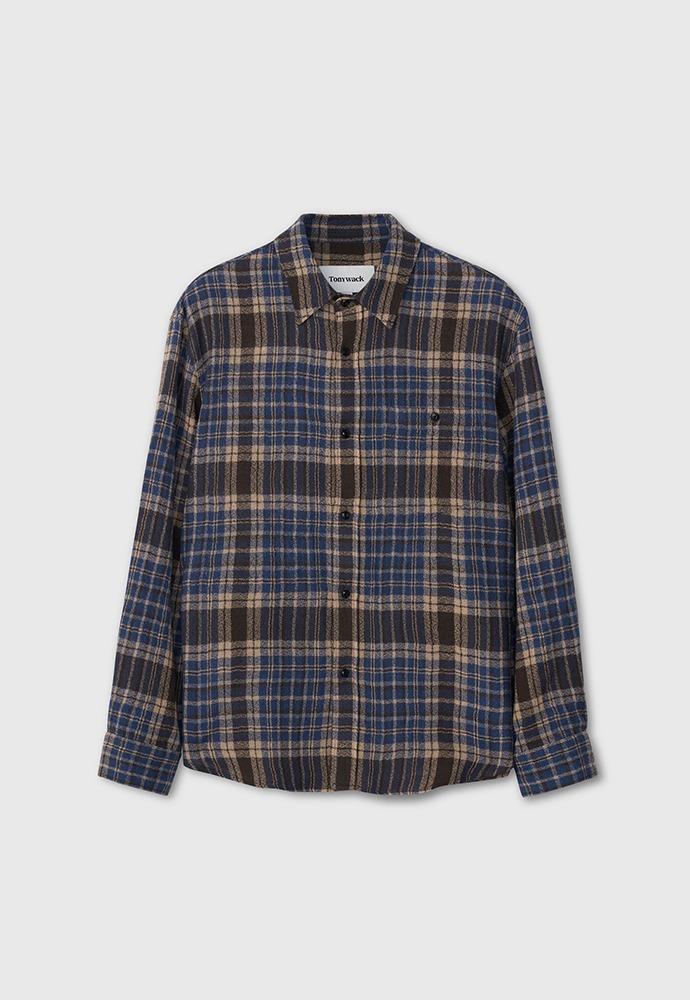 Light Wool Single Pocket Check Shirt_ Blue