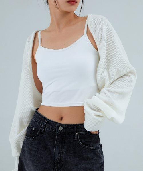 오버핏 볼레로 부클 니트 가디건 아이보리