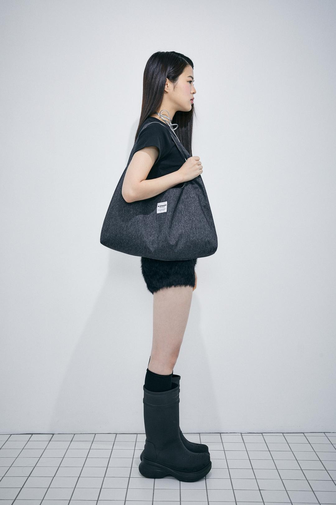TWO WAY BAG -silver.black denim-