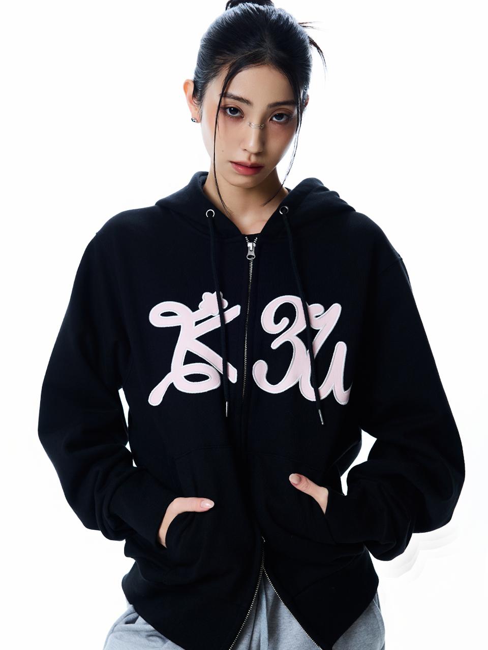 BASIC ILOVEU HOOD ZIPUP(BLACK)