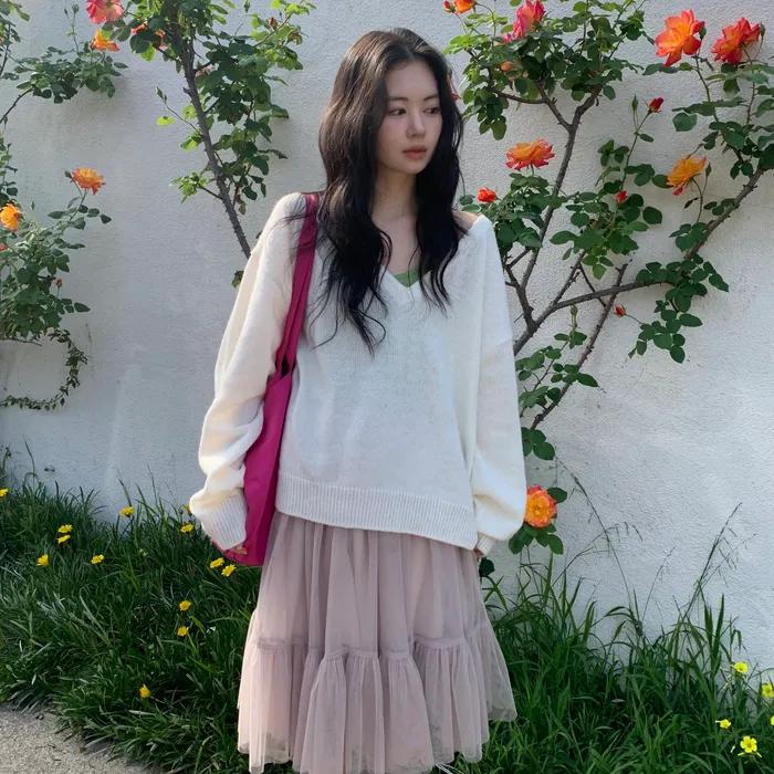 Tulle midi skirt_gray beige