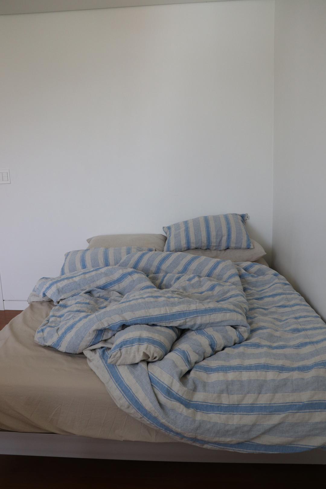 Vintage blue linen bedding