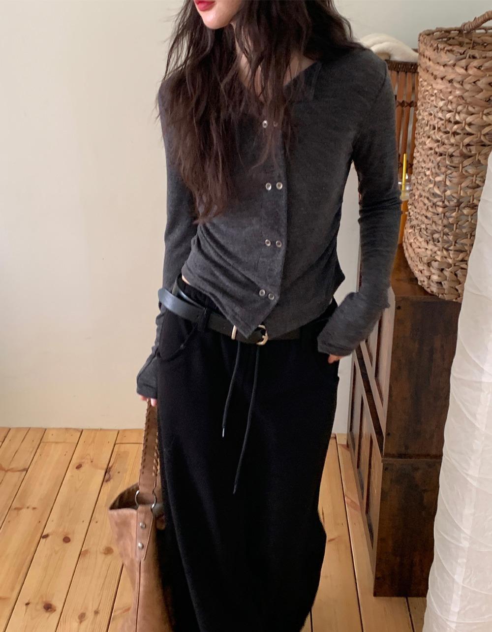 더블 버튼 셔링 cardigan