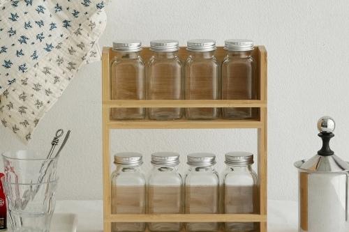 깔끔주방 양념통세트 8P 스티커라벨포함 우드선반